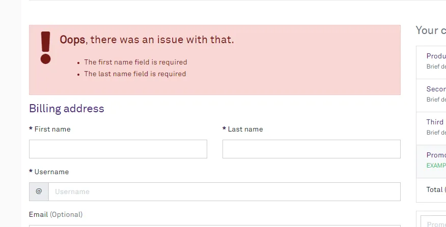 Form validation summary